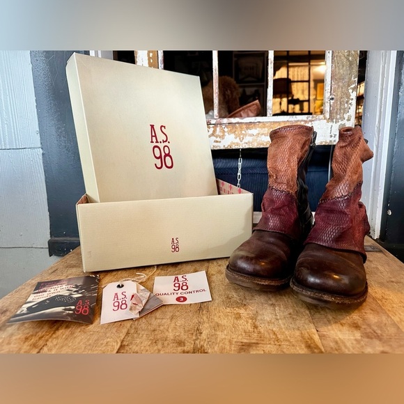 A.S.98 Leather Moto Ankle Boots 717241 Brown EU 38 (US 7.5–8) - Picture 2 of 15